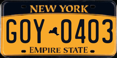 NY license plate GOY0403
