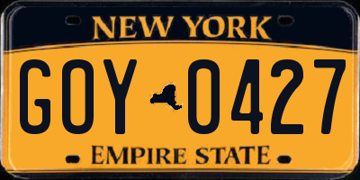 NY license plate GOY0427