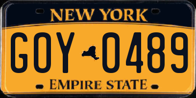 NY license plate GOY0489