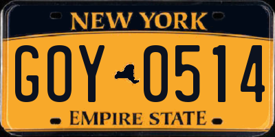 NY license plate GOY0514