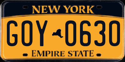 NY license plate GOY0630