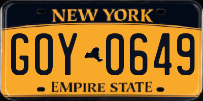 NY license plate GOY0649