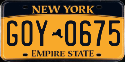 NY license plate GOY0675