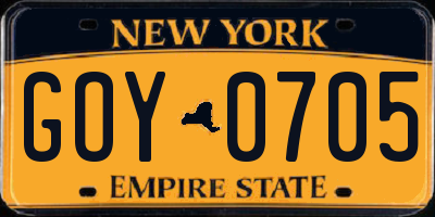 NY license plate GOY0705