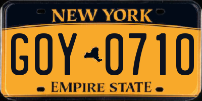NY license plate GOY0710