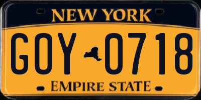 NY license plate GOY0718