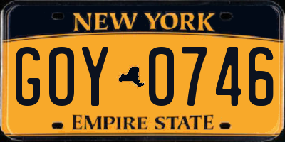 NY license plate GOY0746