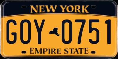 NY license plate GOY0751