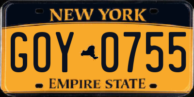 NY license plate GOY0755