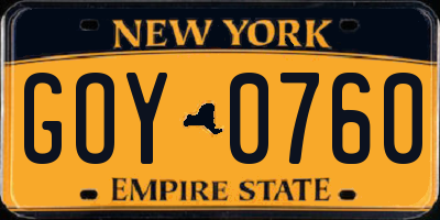 NY license plate GOY0760