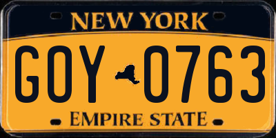 NY license plate GOY0763