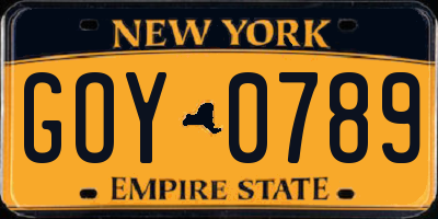 NY license plate GOY0789