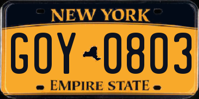 NY license plate GOY0803