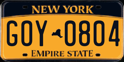NY license plate GOY0804