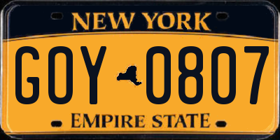 NY license plate GOY0807
