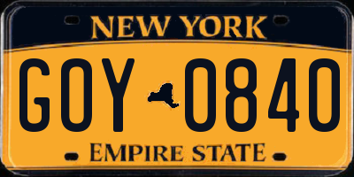 NY license plate GOY0840