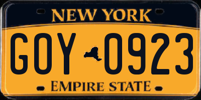 NY license plate GOY0923