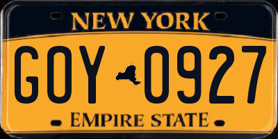 NY license plate GOY0927