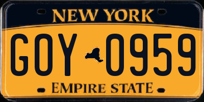 NY license plate GOY0959