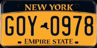 NY license plate GOY0978