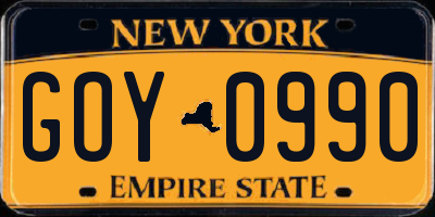 NY license plate GOY0990