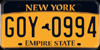 NY license plate GOY0994