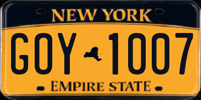 NY license plate GOY1007