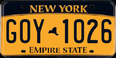 NY license plate GOY1026