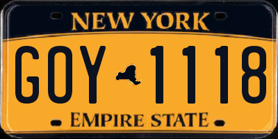NY license plate GOY1118