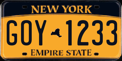 NY license plate GOY1233