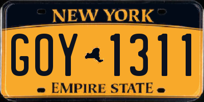 NY license plate GOY1311