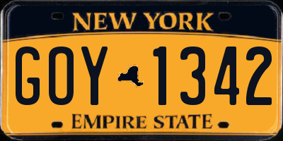 NY license plate GOY1342