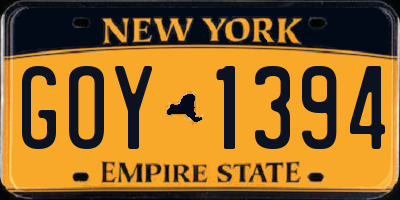 NY license plate GOY1394