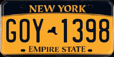 NY license plate GOY1398