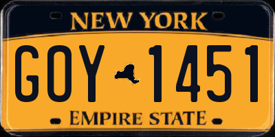 NY license plate GOY1451