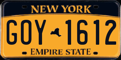 NY license plate GOY1612