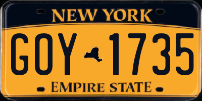 NY license plate GOY1735