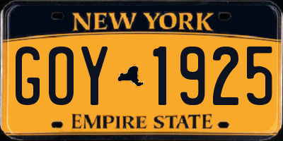 NY license plate GOY1925