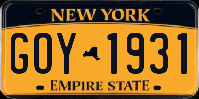 NY license plate GOY1931