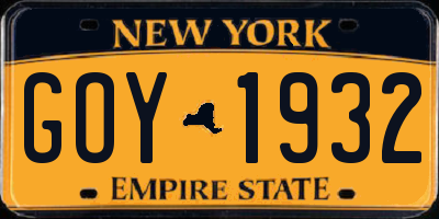 NY license plate GOY1932