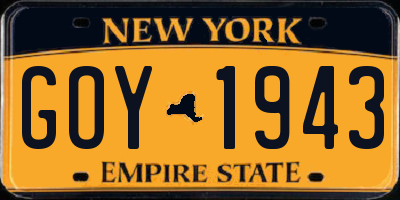 NY license plate GOY1943