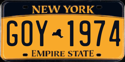 NY license plate GOY1974