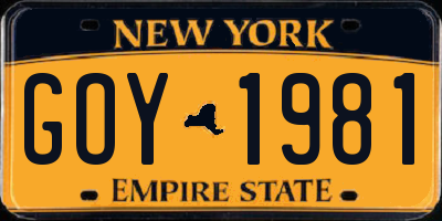 NY license plate GOY1981