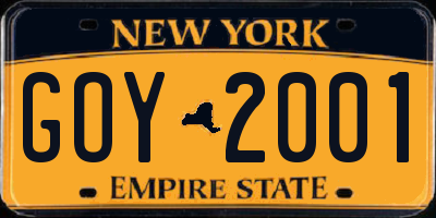NY license plate GOY2001