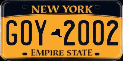 NY license plate GOY2002