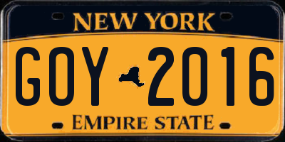 NY license plate GOY2016
