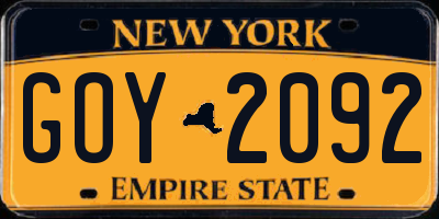 NY license plate GOY2092
