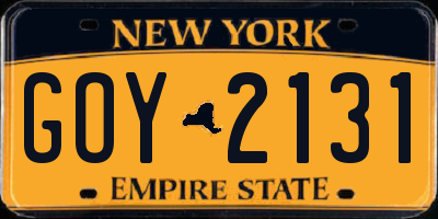 NY license plate GOY2131