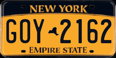 NY license plate GOY2162