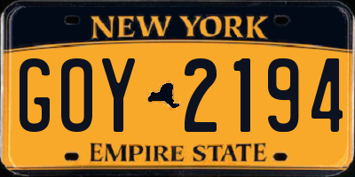 NY license plate GOY2194